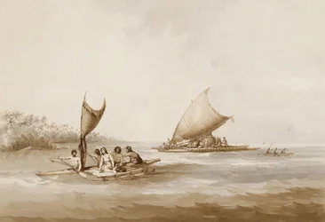 「南の海の景色」からのフレンドリーな島のボート、パブ。 1791